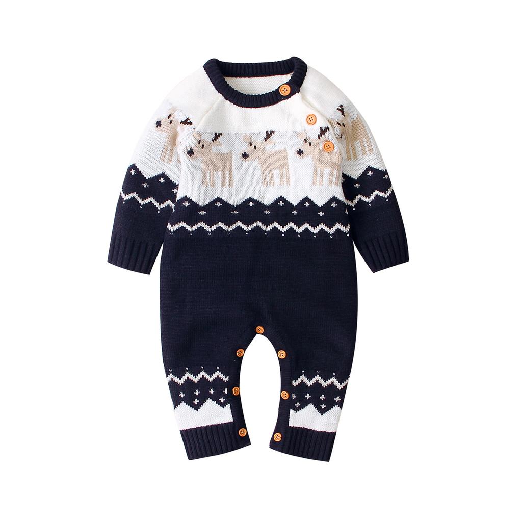 Newborn Baby Boy Girl Long Sleeve Knit Cartoon Christmas Romper Jumpsuit Clothes