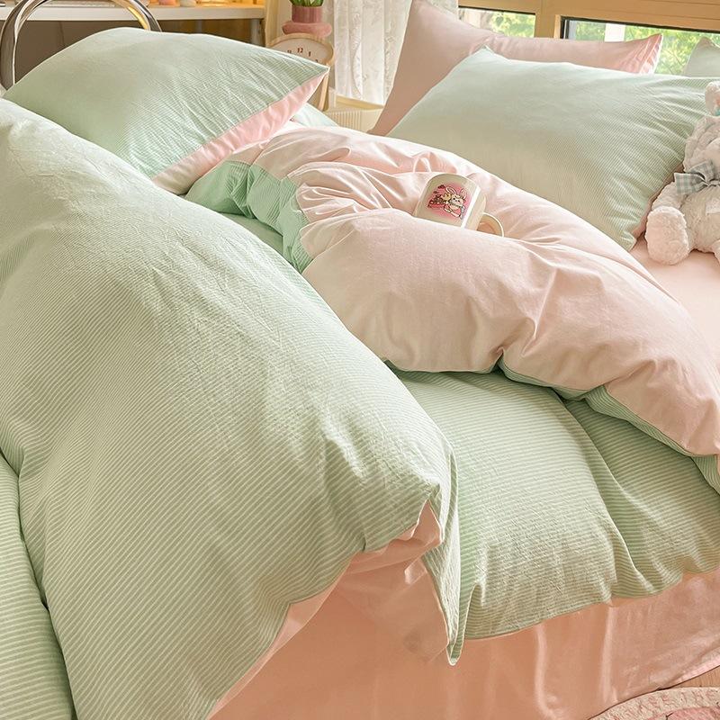 Sada povlečení z čisté bavlny, čtyřdílná sada z čisté bavlny, prostěradlo z čisté bavlny, povlak na přikrývku, sada tří dílů