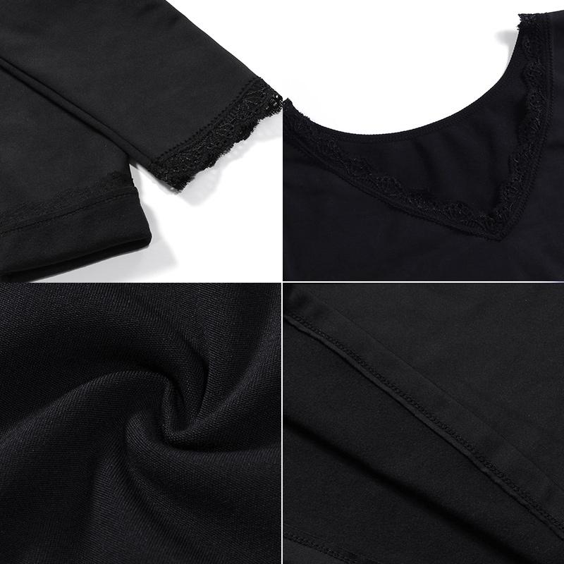 Hot and Warm Top for Women In Autumn and Winter, with Added Velvet and Thick Lace, V-neck Long Sleeved Underwear As the Base Layer