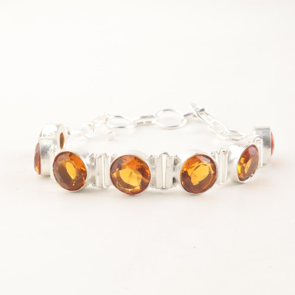 Citrine Yellow Gemstone 925 Sterling Silver Jewelry Handmade Women Bracelet 9" RB-7-4