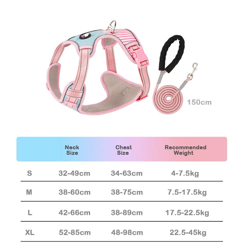 No-Pull Dog Harness Vest with Striped Color Block Design New Macaron Colors Adjustable Escape-Proof Pet Leash Set for Walking