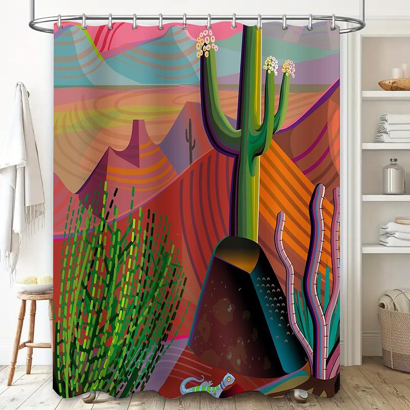 Desert Cactus Shower Curtain Southwestern Landscape Nature Decor Western Bathroom Set Artistic Home Decor Vintage Rustic Room