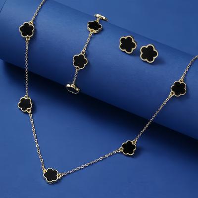 Glückliche Fünfblättrige Blume Kleeblatt Armband Ohrringe Halskette Dreiteiliges Set für Frau Stilvolle Accessoires Party Zirkon