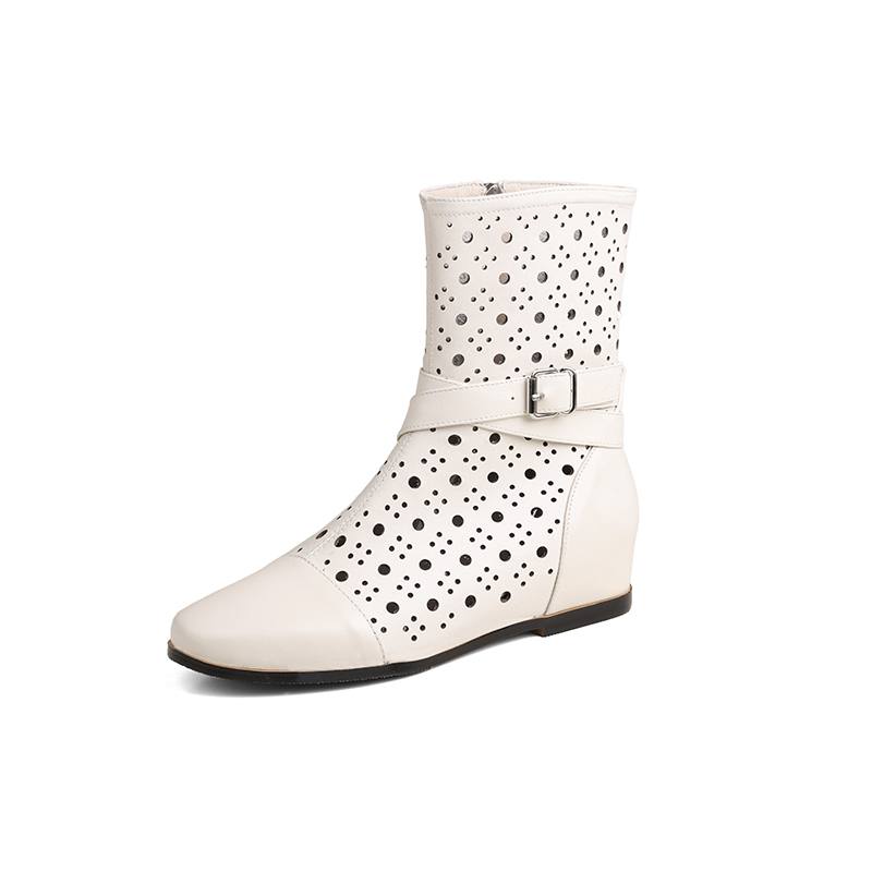 Krazing Pot Cow Split Leather Round Toe Size 43 Increaseing Summer Boots Fashion Hollow Decorations Buckle Summer Boots