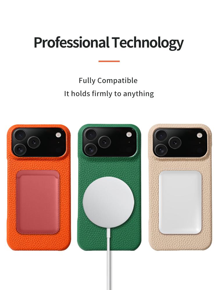 Lychee Natural Cowhide Leather for Magsafe Case for iPhone 17 Air 15 16 Pro Max 17Pro Magnetic Protector Luxury Phone Back Cover
