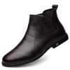 Thickened casual leather boots Winter soft-sided cowhide Martin boots Round head embossed men's boots Plaid