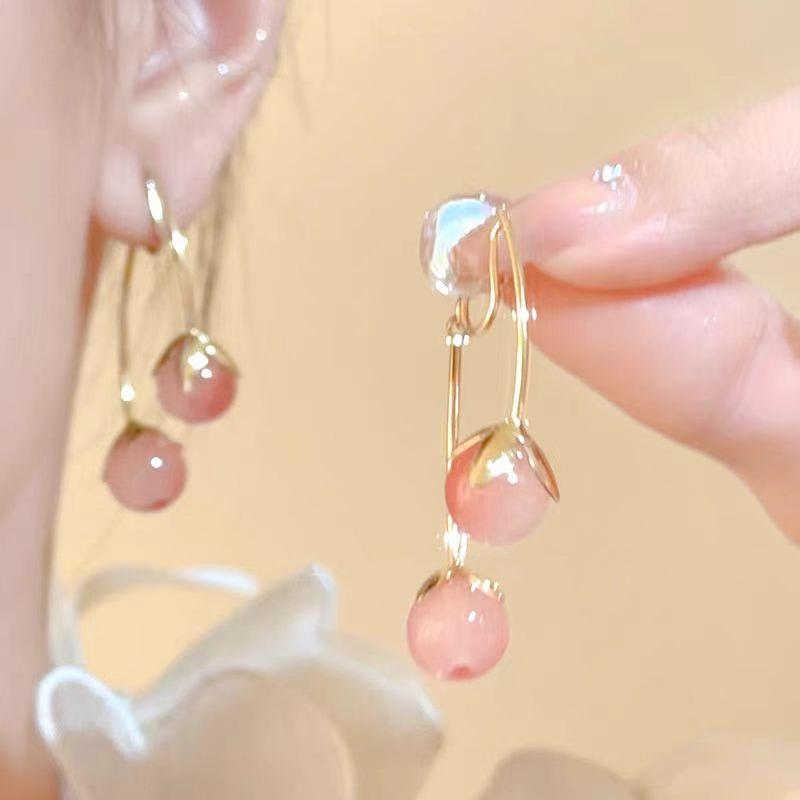 

2024 Pink Cherry Drop Earrings: Slimming Face, Girlish Charm