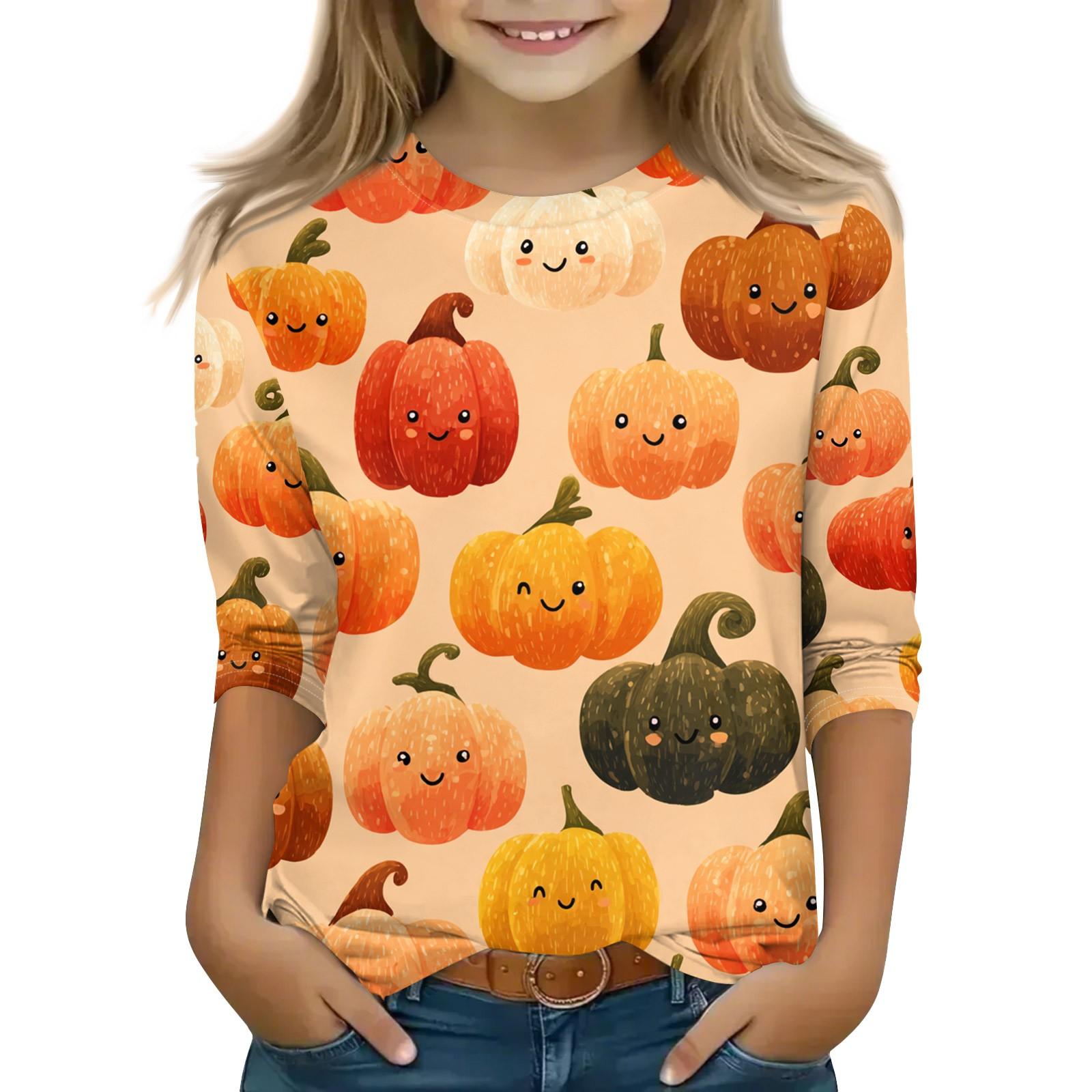 

Топы с принтом для девочек 5-16 лет с круглым вырезом и рукавами 3/4 Футболки Модные топы Наряды Футболки 160 шафрановый