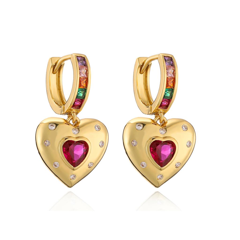 HECHENG,New Rainbow CZ Huggie Hoop Earrings for Women Gold Plated Crystal Heart Star Drop Earring Statement Fashion Zircon Gift