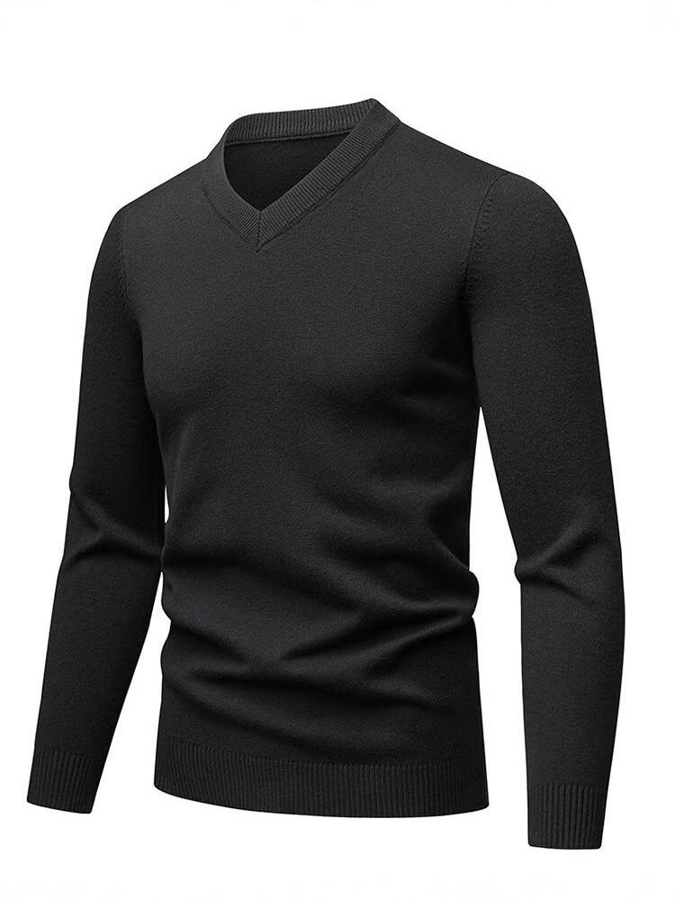 Autumn/Winter 2025 Men's High-Quality Wool V-Neck Sweater - Casual, Solid Color, Comfortable Base Layer Top.