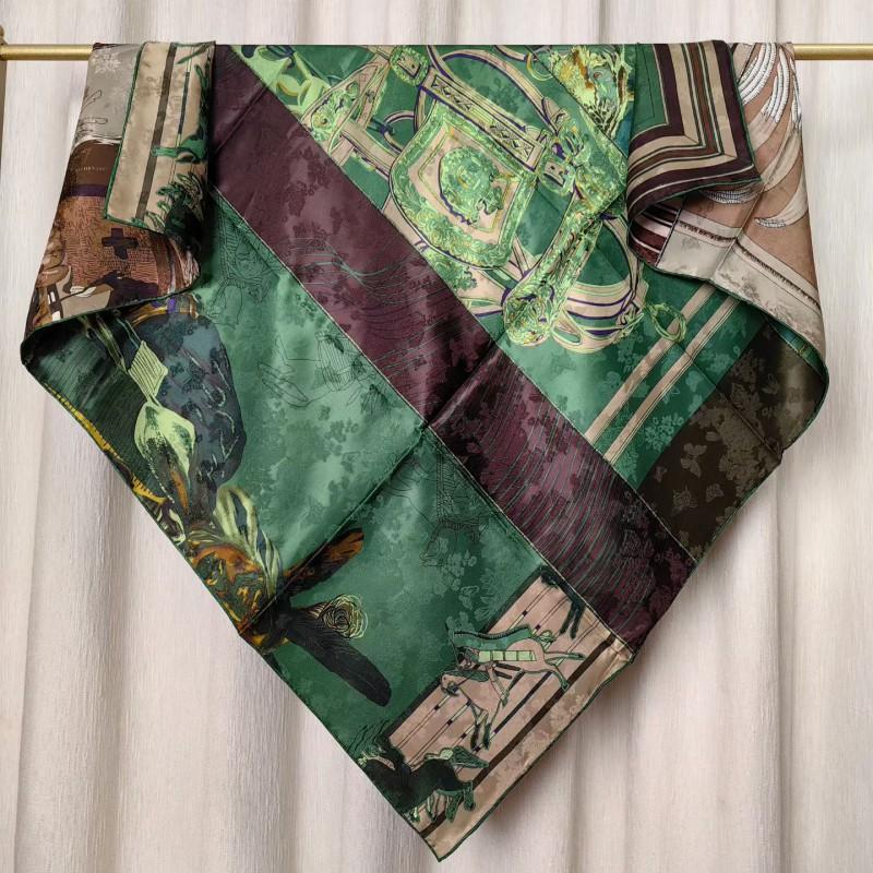 100% Mulberry Silk Scarf 110cm Square Floral Print Luxury Shawl Women