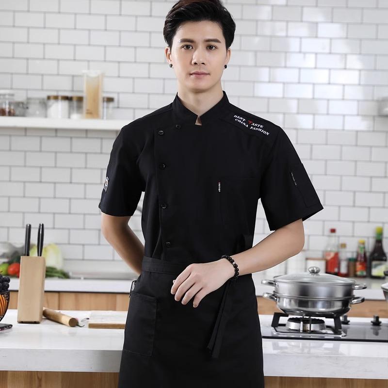 Unisex Chef Uniform Hotel Kitchen Work Clothes Short Sleeved Chef Restaurant Uniform Cooking Shirt Jacket+Hat+Apron