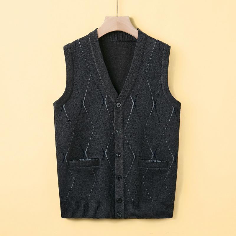 Pappa Genser Vest Menn Høst Varm Ermeløs Vest Middelaldrende og Eldre Strikket Cardigan Vest Bestefar Antrekk