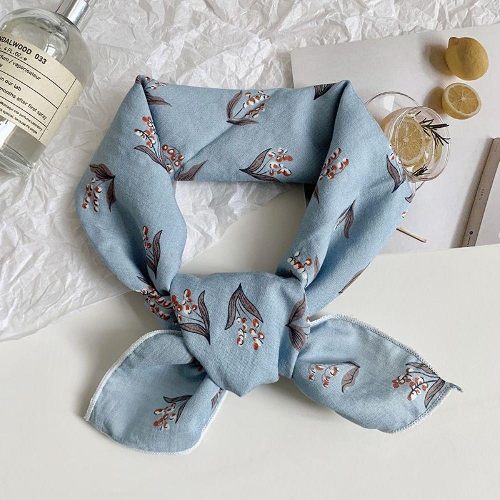 Sunscreen Small Square Scarf Hair Band Printed Silk Scarf Retro Flower Print Scarves  Daily