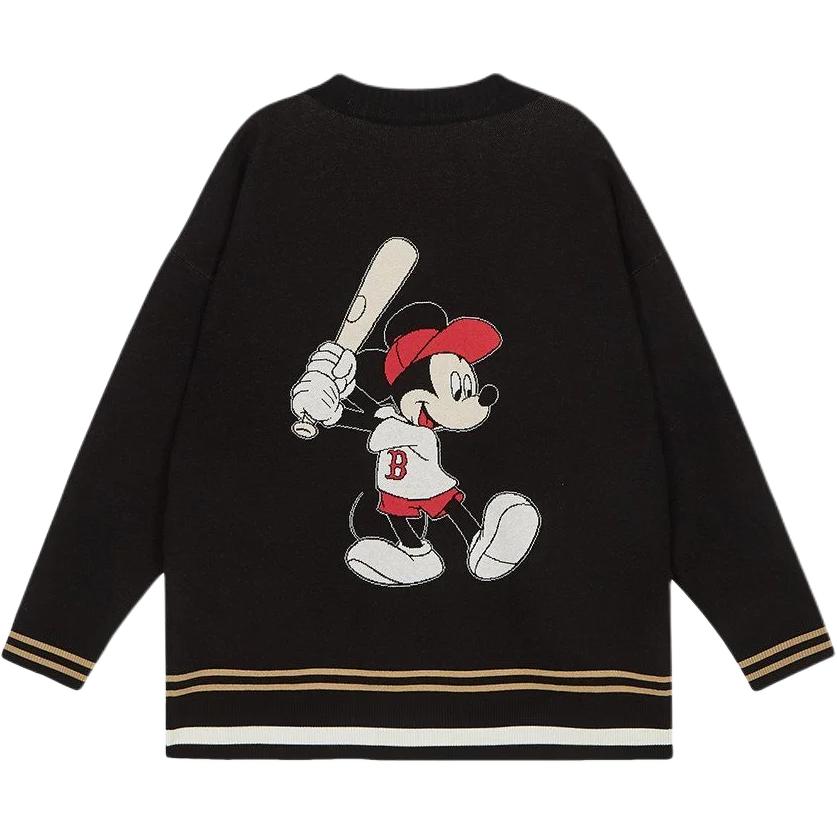 MLB x Disney Collaboration Boston Red Sox Mickey Mouse Casual Comfortable Simple Knit Sweater Unisex sweater Black 31KTK1011-43Z