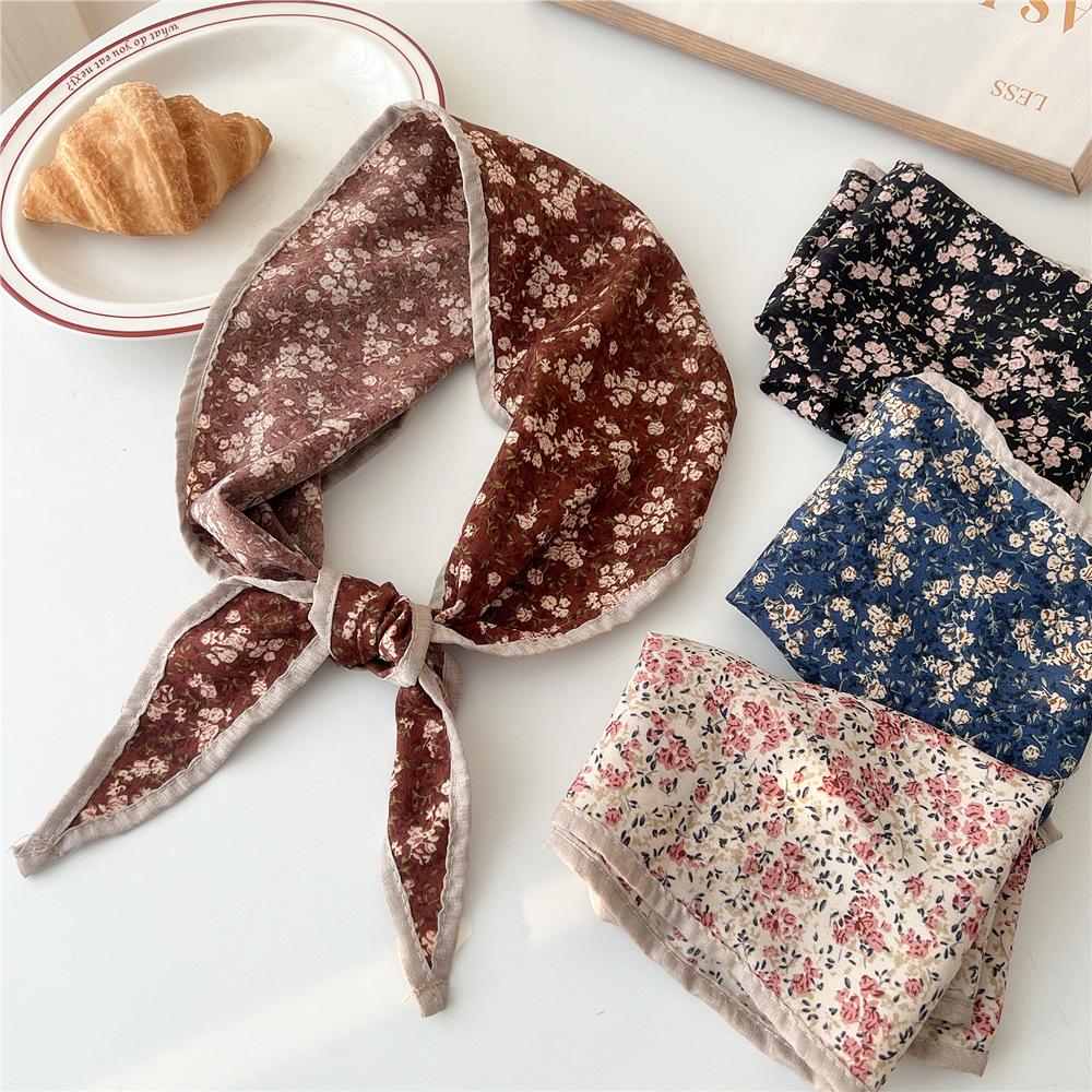 Fashion Retro Headscarf Cotton Hair Scarf Thin Neck Scarves Women Ribbon Headband Floral Print Bandana Head Scarf Autumn