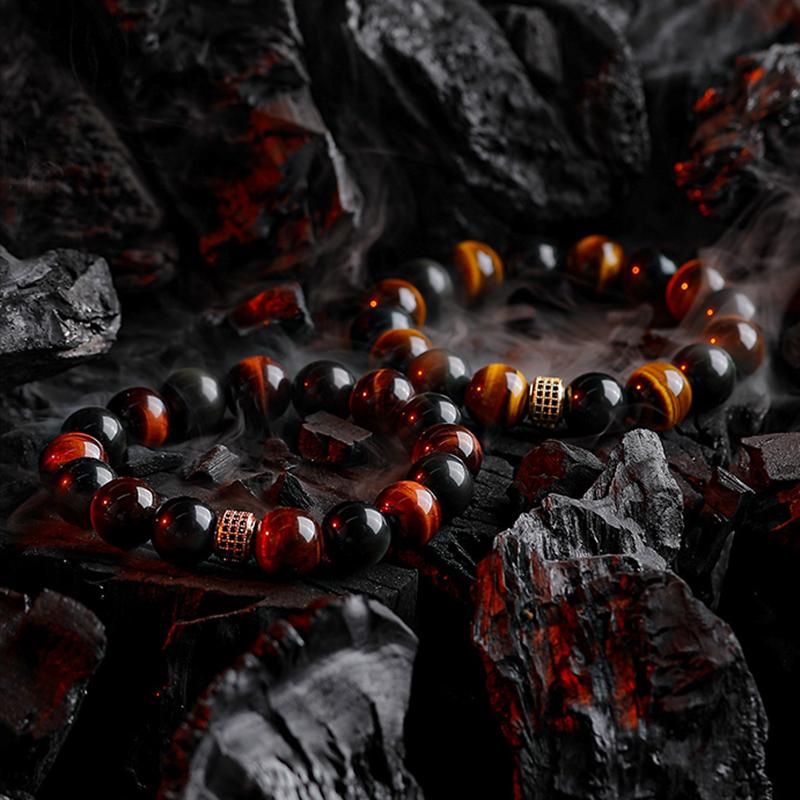 5A Real Natural Red Tiger Eye Beads Stone Bracelet Men Women Zircon Accessories Handmade Jewelry Gift for Girlfriend Wholesale