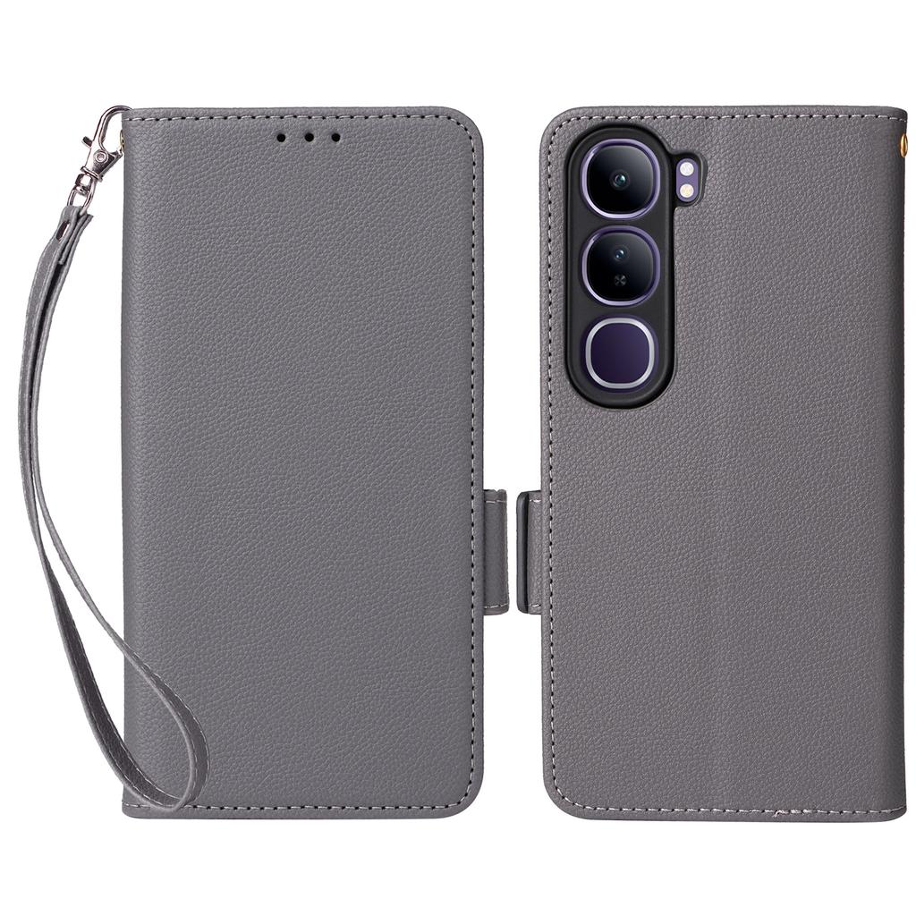 Leather Case with Wrist Strap for Vivo V40 SE 5G 80W/V40 Lite (Indonesia) 4G/5G Litchi Texture Wallet Flip Phone Cover