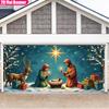 2D Door Curtain 1 Piece ASOONYUM Large Christmas Horse Trough Scene Banner Including Mary Joseph Jesus Reindeer and Gifts