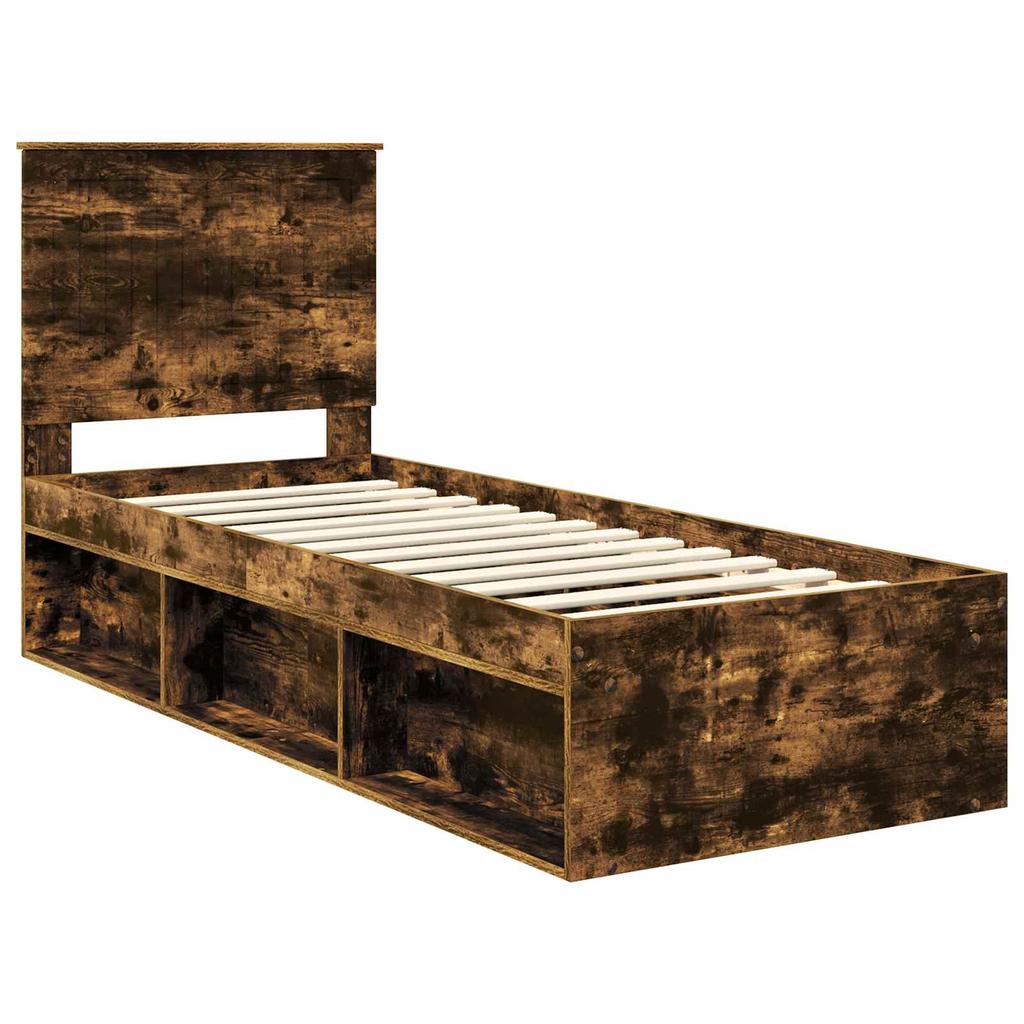 Bed Frame Smoked Oak 75 X 190 Cm Solid Pine Wood