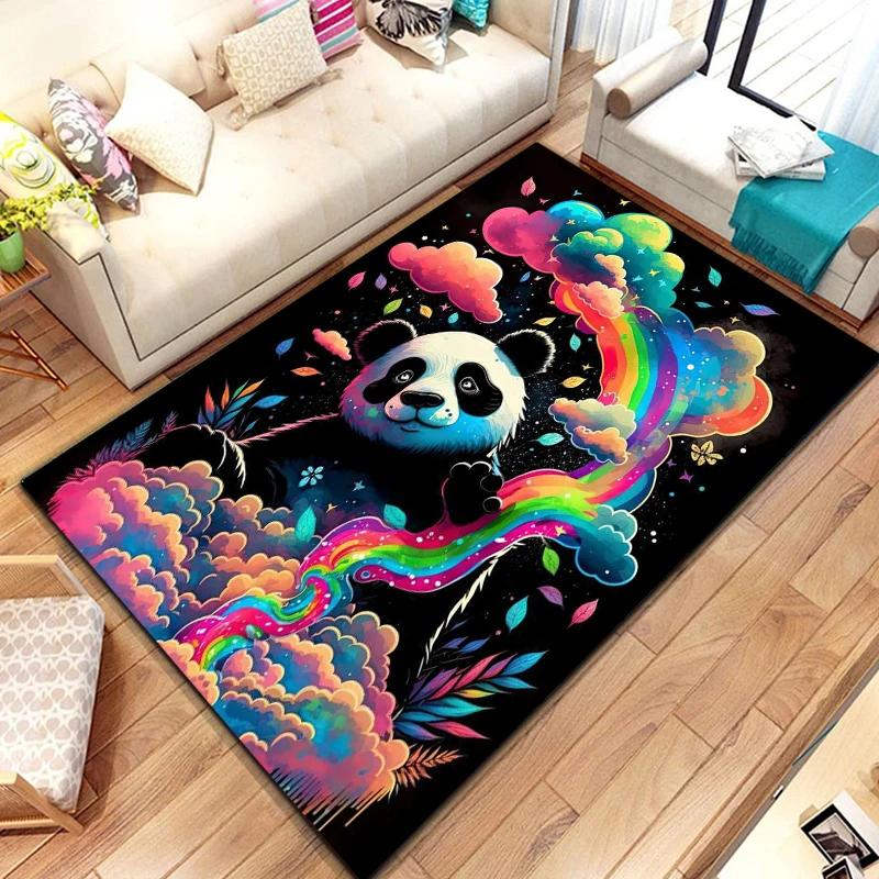 Uroczy dywanik z pandą do sypialni, pokoju zabaw, na sofę, dywan z naturalnych liści bambusa, kreskówkowy dziki zwierz dżungli, wewnętrzna mata podłogowa, wycieraczka