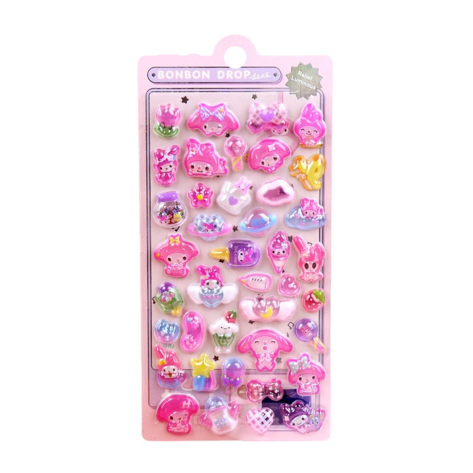 1/8Pcs 3D Relief Stickers Sanrio Hello Kitty Kuromi Cute Anime Cartoon Crystal Sticker Creativity Room Bag Decoration Gifts