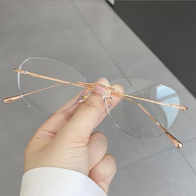 Metal Rimless Glasses Frame Women Prescription Anti-Blue Light Myopia Optical Cat Eyes Eyewear 0 -0.5 -1.0 -1.5 To -5.0