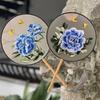 Silk Embroidered Round Fan Wooden Handle Vintage Group Fan Portable Dance Fan  Performance Props
