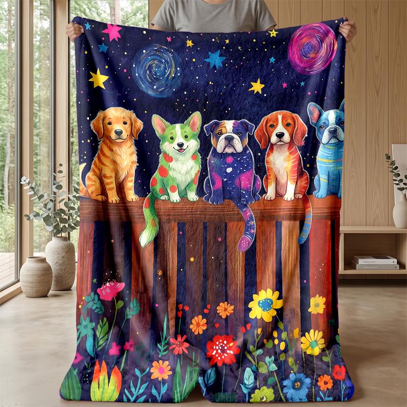 Space Puppies Garden Theme Blanket Lightweight Warm Flannel Blanket Decorative Throw Blanket for Home Decoration