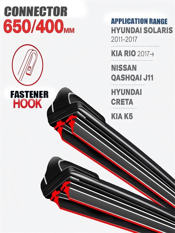 Hook Wiper Blades(26 +16 ) for Hyundai Solaris, Kia Rio, Nissan Qashqai J11, Hyundai Creta & Kia K5