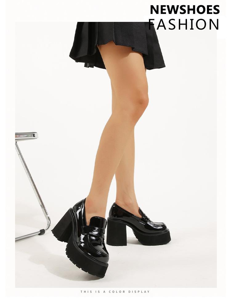 10cm High Heel Waterproof Platform Leather Deep Mouth Large Size Female Spring Autumn Single Shoes Slip-on Shoes