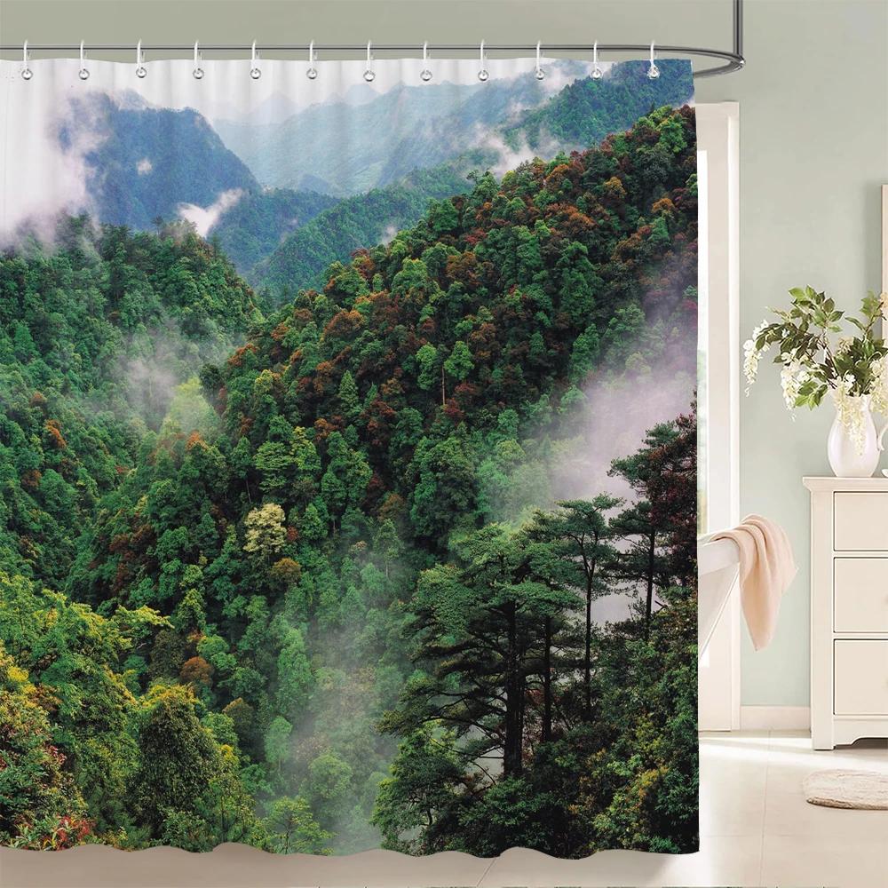 Scenery 3D Bathroom Curtains Natural Landscape Printed Shower Curtains With Hooks Home Decoration Waterproof Fabric Bath Screen