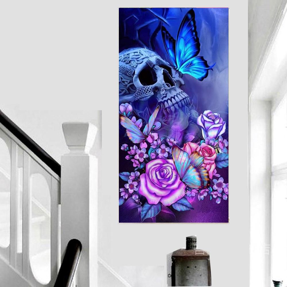 5D-Diamantmalerei zum Selbermachen, Blumen- und Schmetterlingsskelett, Kreuzstich-Set, vollständige Diamantstickerei, Mosaikkunst, Bild mit Strasssteinen, Dekor, Geschenk