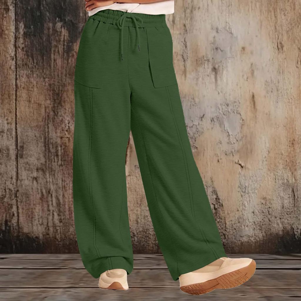 Women’s High Waist Drawstring Wide Leg Casual Long Pants Relaxed Lounge Trousers with Pockets