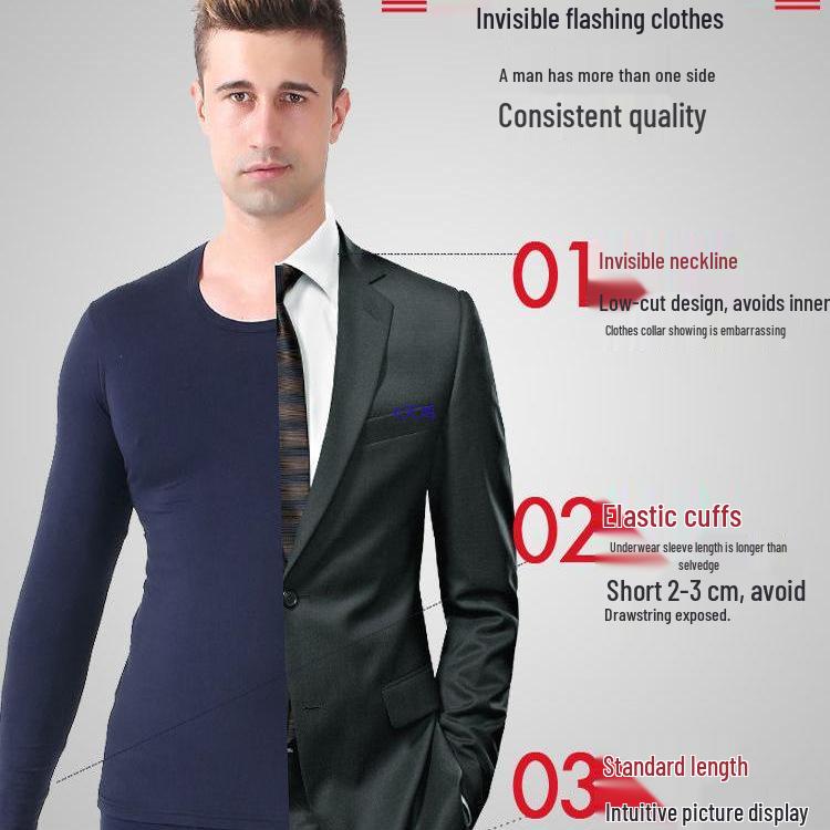 Men's Plus Size Modal Thermal Underwear: Thin, High-Elasticity Round Neck Shirt & Pants Set