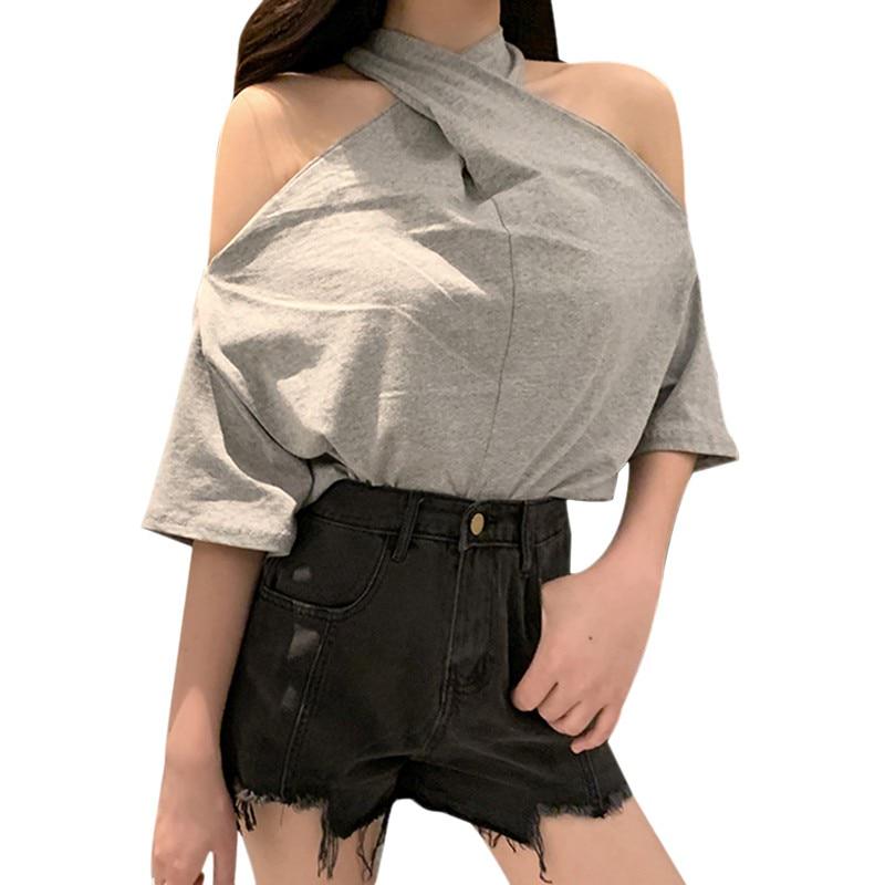 Damen T-Shirt Tanktops einfarbig Hängender Hals Kurzarm Damen Camis Kleidung Sexy Elegant Party