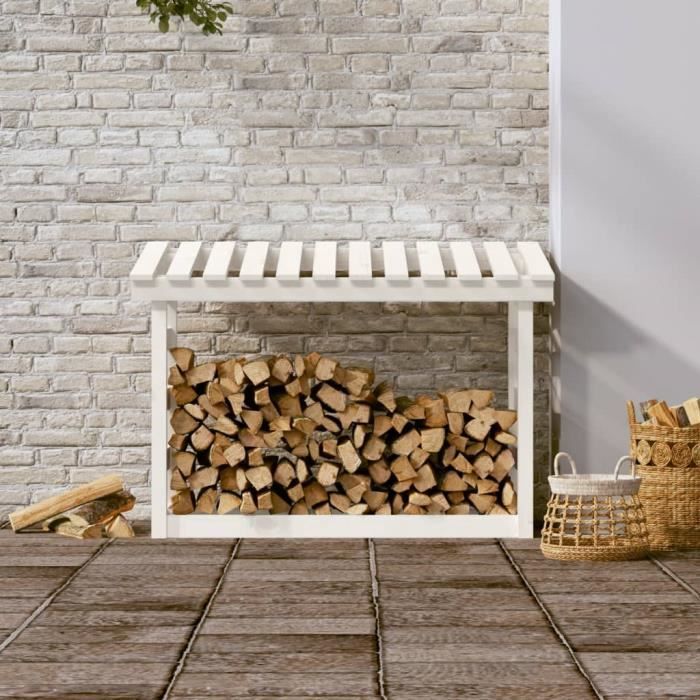 822443 vidaXL Support pour bois de chauffage Blanc 108x64,5x78 cm Bois de pin