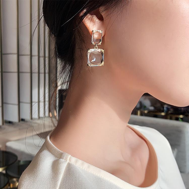 Earrings Cold Temperament Fashion Geometric Square Crystal Glass Stud Earrings