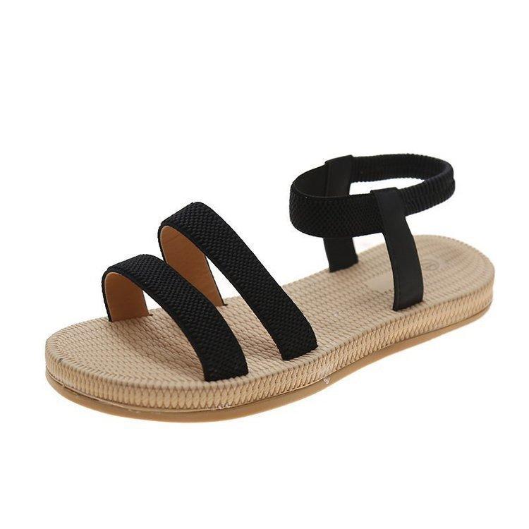 

Linen sandals women s 2021 spring new Korean version outer wear trendy casual fairy style flat-soled women s sandals 35 чёрный