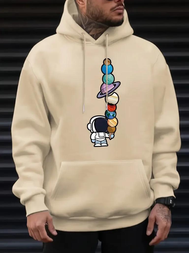 2025 Men's Hooded Sweatshirt Oversized Street Pullover with Astronaut and Planets Geometric Print Autumn and Winter Casual Wear