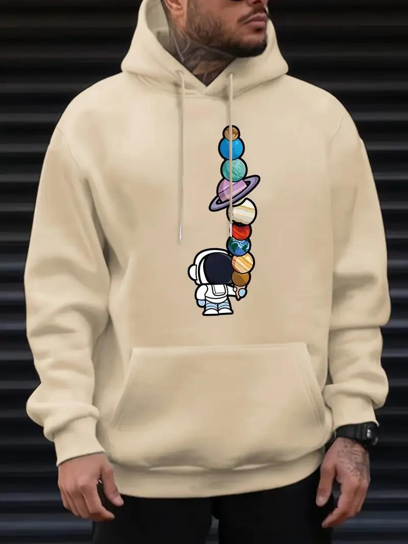 

2025 Men s Hooded Sweatshirt Oversized Street Pullover with Astronaut and Planets Geometric Print Autumn and Winter Casual Wear 3XL