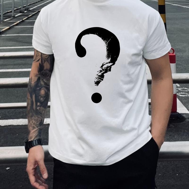 

Skull In Question Mark Graphic Print T-Shirt Breathable Cool, Comfortable Wear,Daily Casua XXL белый