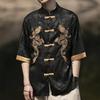 Sommer Chinesisches Traditionelles Kleid Drachenstickerei Hemd Herren Kleidung Eis Seide Halbe Ärmel Vintage Oberteile Übergröße