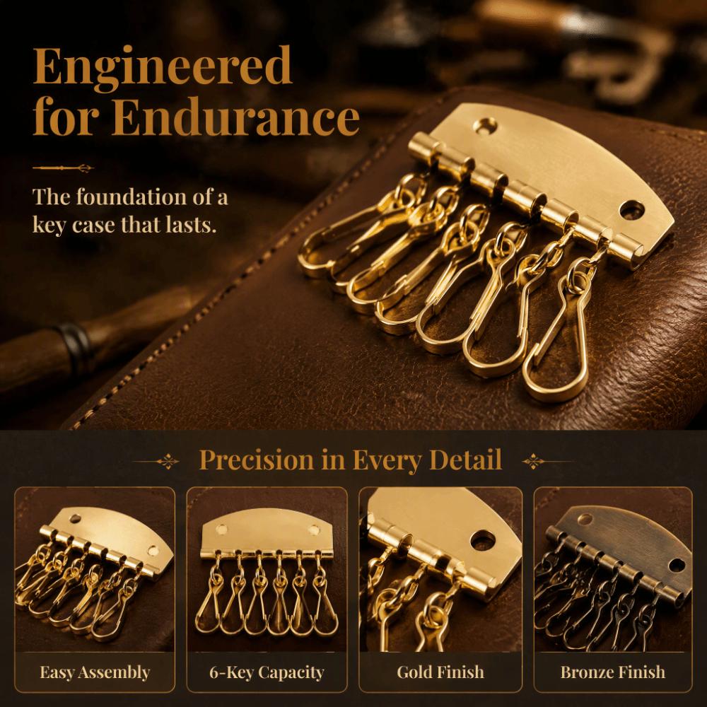 6 Hooks Clasp Clip Leather Keychain Gold/Bronze Color Key Case Holder For DIY Crafting
