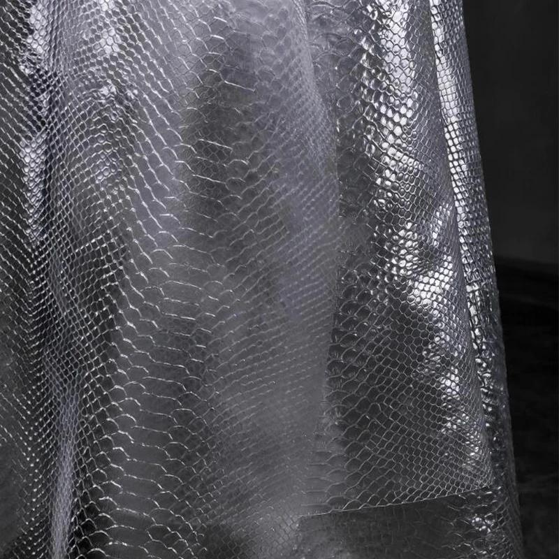 Transparent/Frosted TPU Waterproof Fabric Snake Skin Pattern Tarp Creative Bottoming Shirt Skirt Clothing Fabric for DIY Sewing