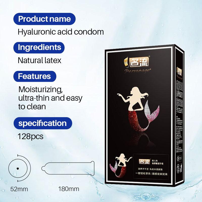 Mingliu Odorless Condoms Ultra Thin 128Pcs Extra Hyaluronic Acid Lubricant Natural Latex Penis Sleeve