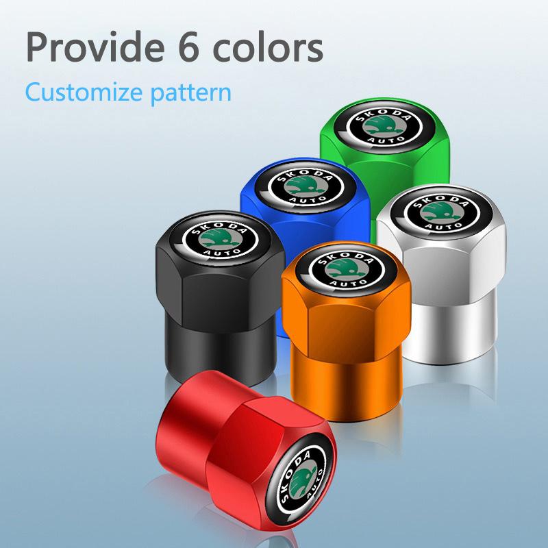 JKFB8 New Sports Aluminum Wheels Tire Valve Caps For Skoda Kylaq Elroq Octavia Enyaq Kamiq Scala Rapid Superb Karoq Fabia Accessories