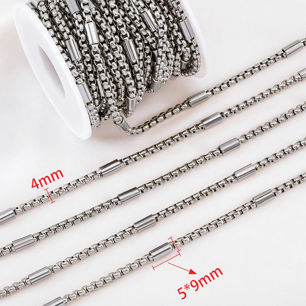 2M 1M 0.5M Hip Hop Black PVD Stainless Steel Box Tube Cable Beaded Chains DIY Men Necklace Jewelry Making Bracelet Supplies Bulk
