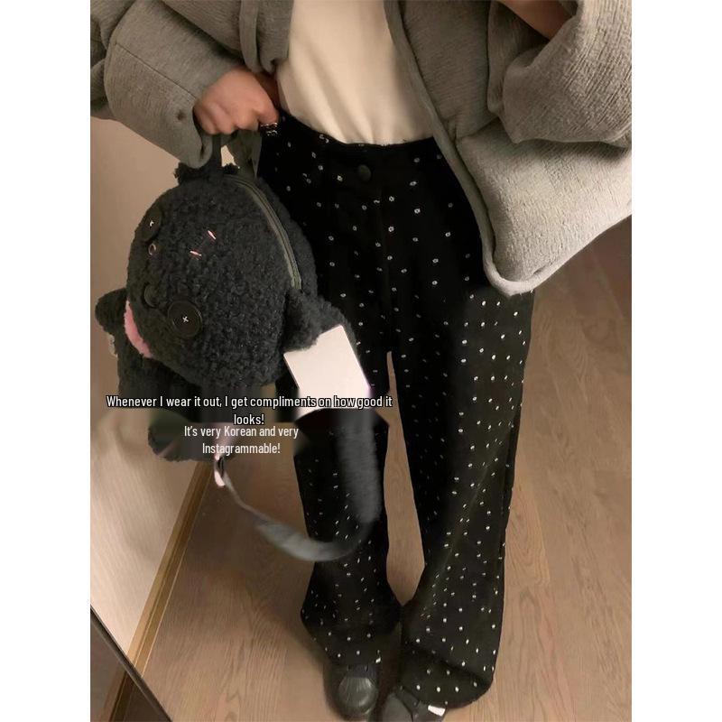 Plus Size Retro Polka Dot High Waist Wide Leg Jeans for Women - Slimming Floral Design, Spring/Autumn