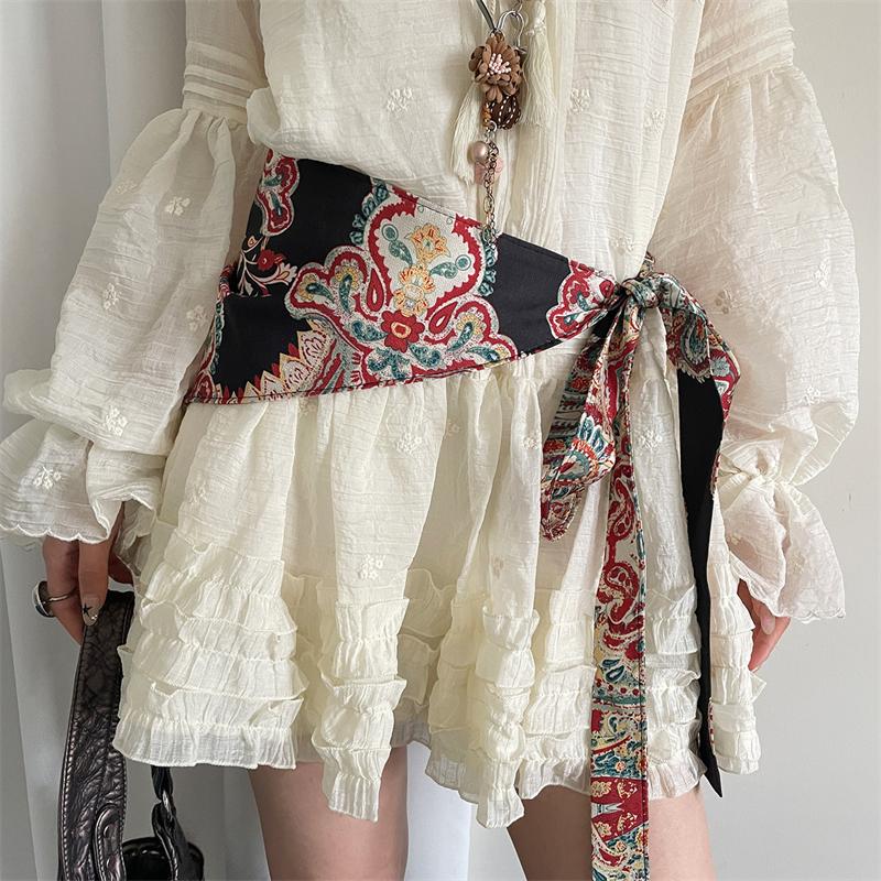 

Bohemian Retro Ethnic Style Triangular Fart Curtain Women s Design Sense Printed Waistband With Skirt Jeans Wide Waistband
